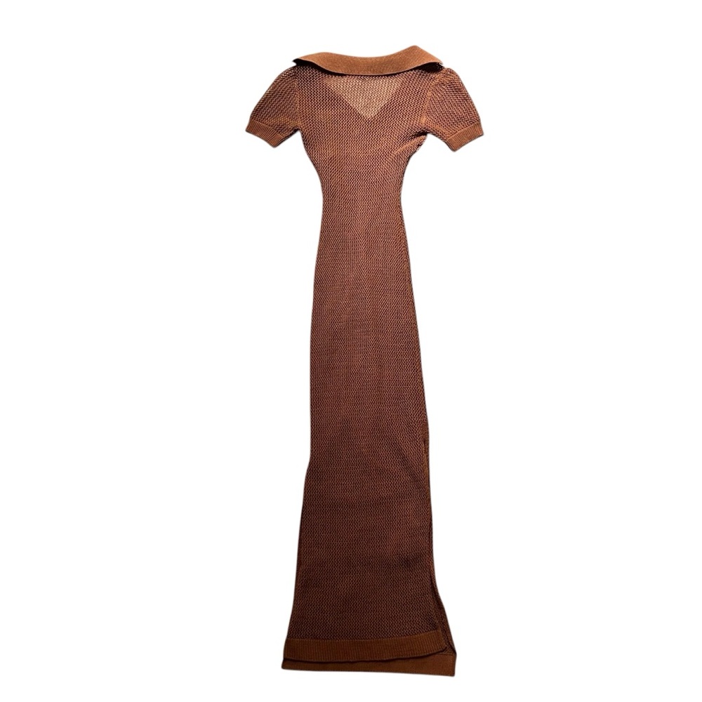 STAUD Brown Knit Polo-Collar Side Slit w/Slip Maxi Dress Size XS - Picture 3 of 5